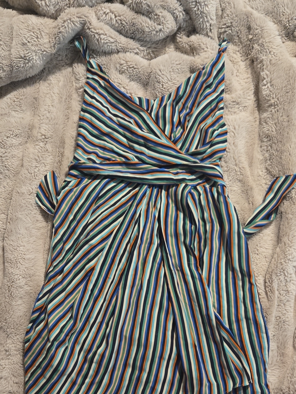 Olivaceous Light Blue Striped Wrap Dress M
